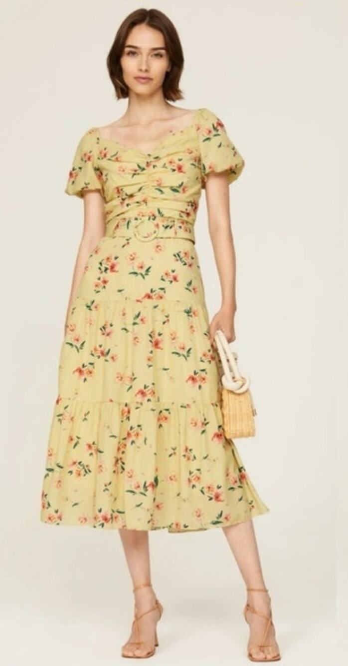 Paloma Blue Floral Evie Belted Midi Dress Sz M